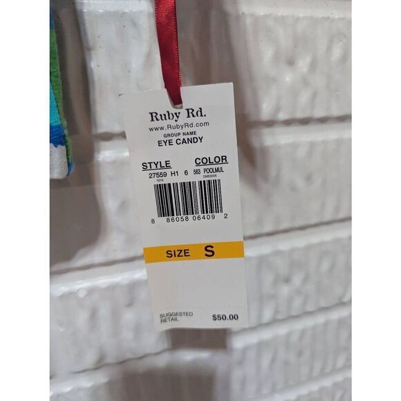 Ruby Rd. Women's Blue & Silver Abstract Pattern Trim 3/4 Sleeve Blouse Size S NW - Picture 7 of 7